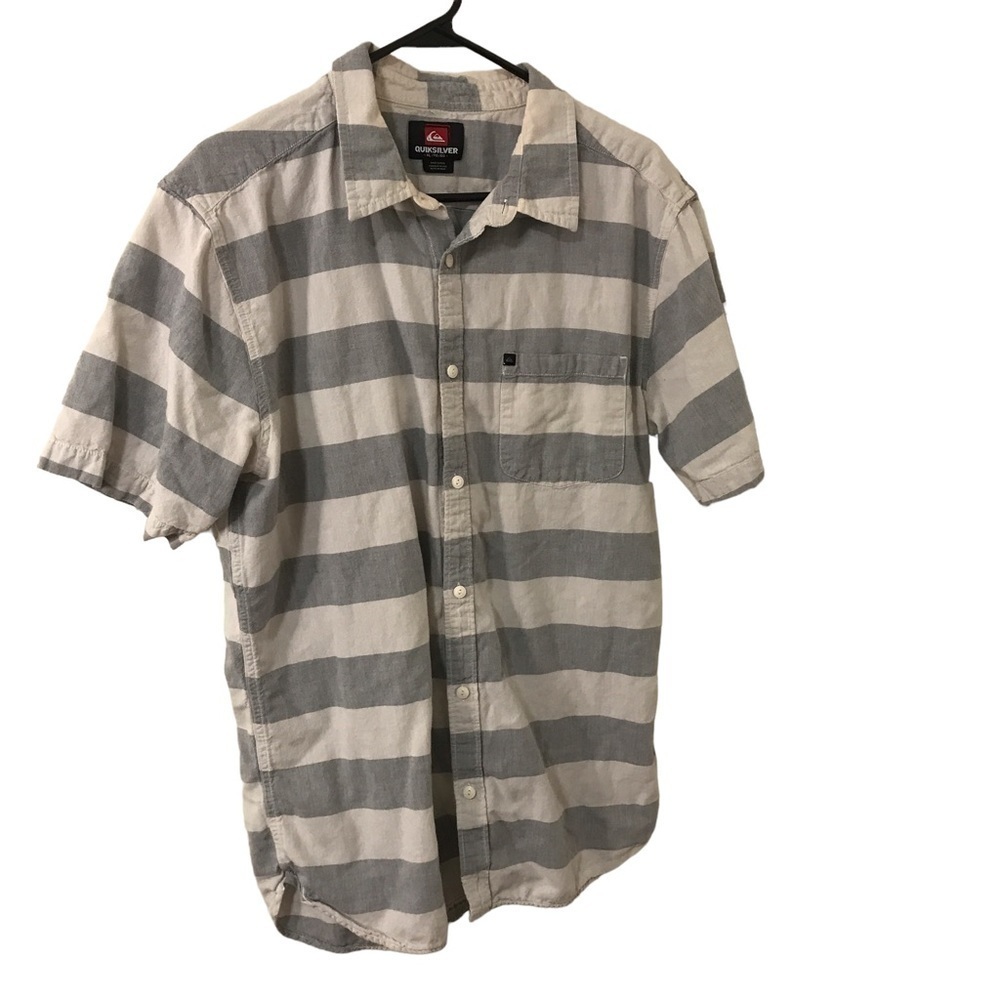 Quicksilver mens gray stripe button down shirt